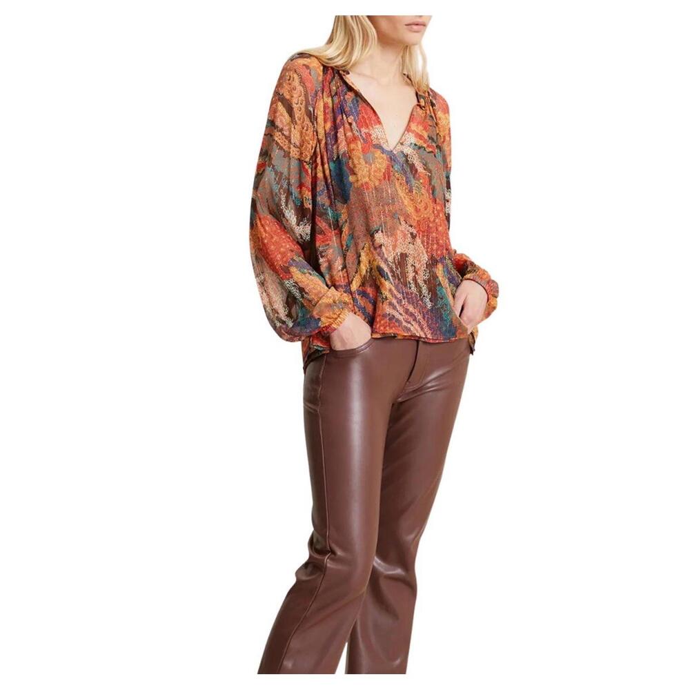 A.L.C. NWT Dana Metallic Striped Silk Blouse Women's Size 12 Boho Semi Sheer